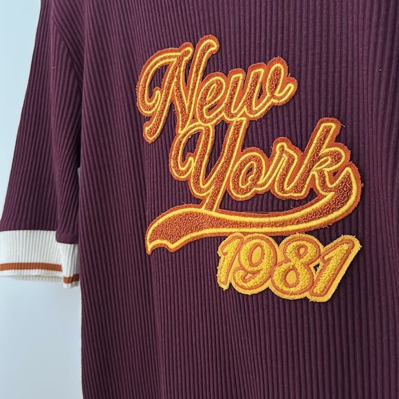 NWT Zara Women’s New York Varsity Bodycon Cotton Knit Dress Burgundy Size XL - Picture 8 of 14